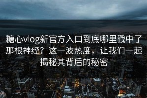 糖心vlog新官方入口到底哪里戳中了那根神经？这一波热度，让我们一起揭秘其背后的秘密