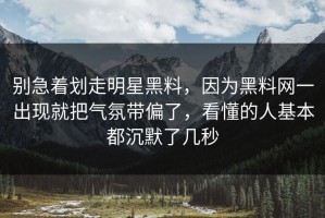 别急着划走明星黑料，因为黑料网一出现就把气氛带偏了，看懂的人基本都沉默了几秒