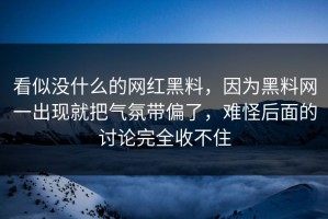 看似没什么的网红黑料，因为黑料网一出现就把气氛带偏了，难怪后面的讨论完全收不住