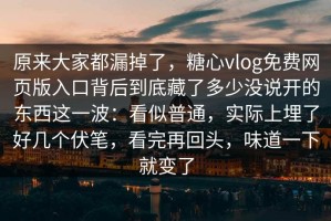 原来大家都漏掉了，糖心vlog免费网页版入口背后到底藏了多少没说开的东西这一波：看似普通，实际上埋了好几个伏笔，看完再回头，味道一下就变了