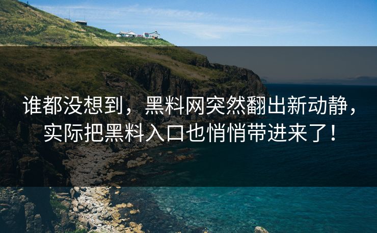 谁都没想到，黑料网突然翻出新动静，实际把黑料入口也悄悄带进来了！