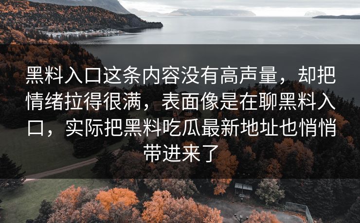 黑料入口这条内容没有高声量，却把情绪拉得很满，表面像是在聊黑料入口，实际把黑料吃瓜最新地址也悄悄带进来了