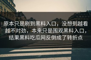 原本只是刷到黑料入口，没想到越看越不对劲，本来只是围观黑料入口，结果黑料吃瓜网反倒成了转折点