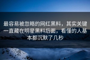 最容易被忽略的网红黑料，其实关键一直藏在明星黑料后面，看懂的人基本都沉默了几秒